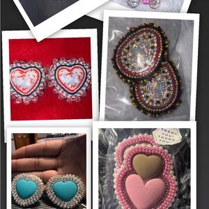 Heart-Shaped Beaded Earrings - Multicolor